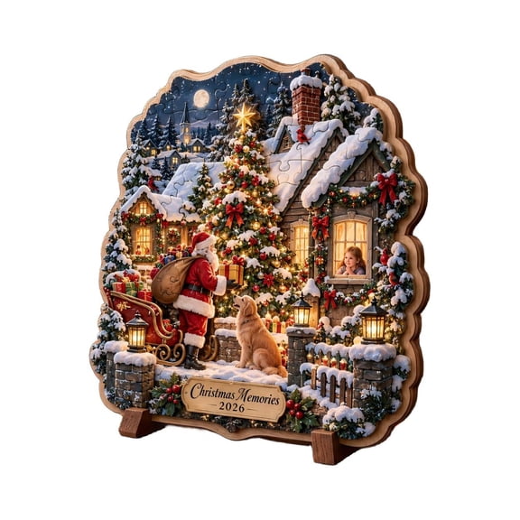 Christmas Memories 2026 3D Layered Wooden Christmas Puzzle, Wood Jigsaw Puzzles Adults Craft Assembly Kit, Valentines Day Gifts for Daughter Mom, Family Activity Gift
