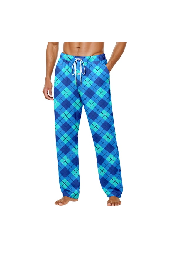 Christmas Men Plaid Pajama Pants Sleepwear Comfy Casual Pajama Pants Y2K Pj Bottoms Drawstring Waist Sleep Sleepwear Bottoms With Pockets (Blue-D, M)
