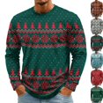 thumbnail image 1 of Christmas Men Round Neck Long Sleeve Pullover Top, Novelty Printed Xmas Festive Casual Wear, Comfortable Winter Party Shirts, Stylish Daily Outfit For Holiday Green L, 1 of 7