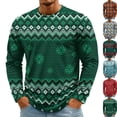 thumbnail image 1 of Christmas Men Round Neck Long Sleeve Pullover Top, Novelty Printed Xmas Festive Casual Wear, Comfortable Winter Party Shirts, Stylish Daily Outfit For Holiday White L, 1 of 7