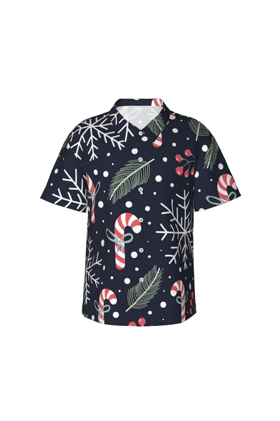 Christmas Men'S 3d Print Casual Button Down Shirts, Novelty Hawaiian Short Sleeves Xl