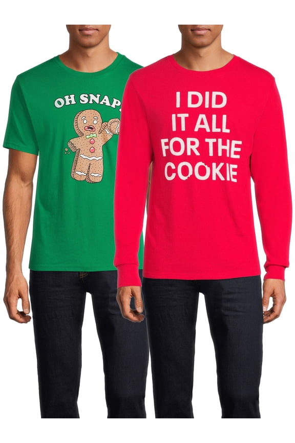 Christmas Men's & Big Men's Oh Snap and Did It For The Cookies Graphic T-Shirts, 2-Pack