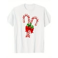thumbnail image 1 of Christmas Men's Candy Cane Tee Red Green Bow Graphic Party Top Festive Casual Short Sleeve Round Neck White S-5XL, 1 of 4