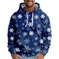 thumbnail image 1 of Christmas Men's Hoodies Lightweight Snowflake Print Activewear Hooded Sweatshirt Men Long Sleeve Pullover with Pockets Dark Blue 3XL, 1 of 4