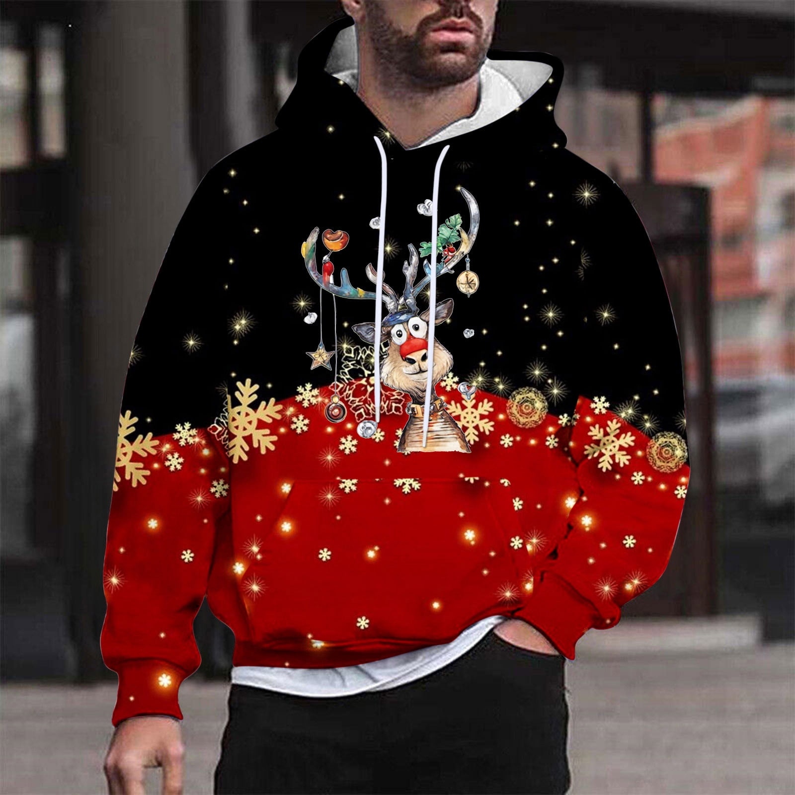 Christmas Men's Lightweight Hoodies,Men Christmas Ugly 3D Printed Graphic  Long Sleeve Hoodies,Plus Size Christmas Sweatshirt for Men Xmas Tree Loose