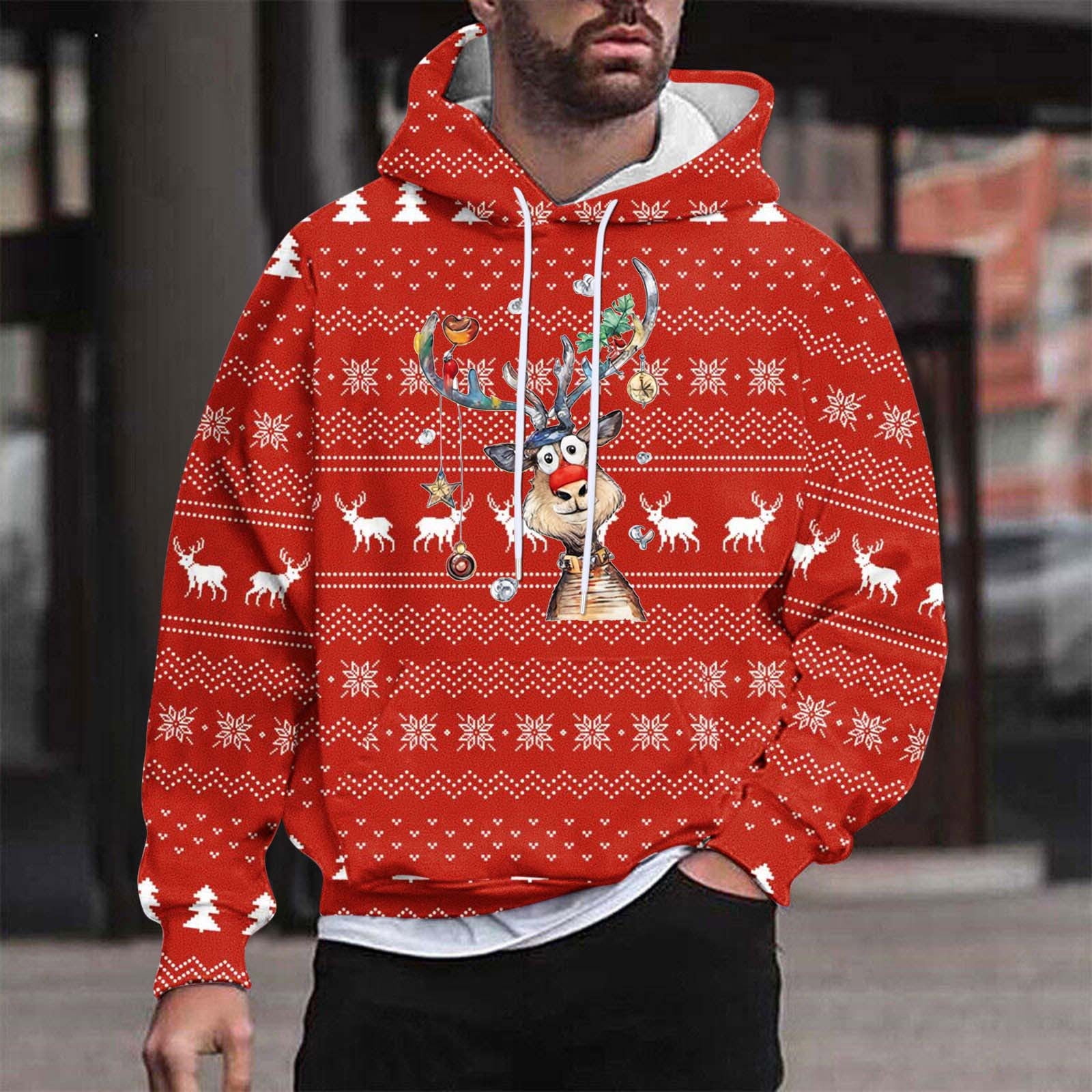Christmas Men's Lightweight Hoodies,Men Christmas Ugly 3D Printed Graphic  Long Sleeve Hoodies,Plus Size Christmas Sweatshirt for Men Xmas Tree Loose  Fit Sweatshirts Hoodie 