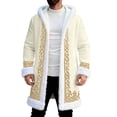 thumbnail image 1 of Christmas Men's Long Cardigan Hoodies Women Unisex Santa Claus Trim Warm Hooded Coat with Pocket Cozy Winter Outerwear, 1 of 2