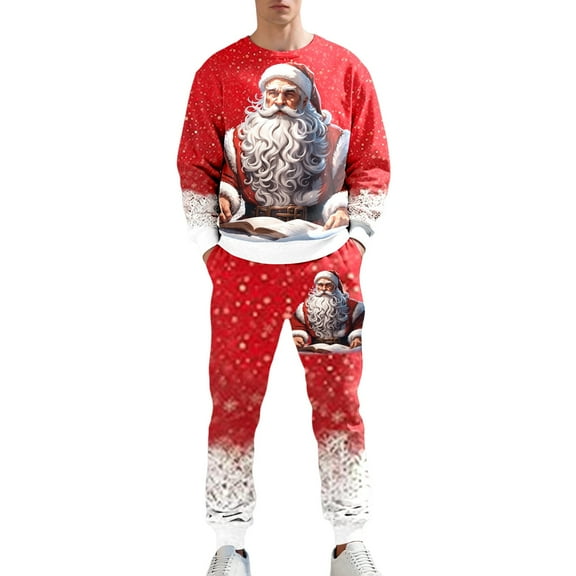 Christmas Men's Sweatsuit 2 Piece Sets Casual Men's Jogging Tracksuit Set Xmas Graphic Print Pullover Hoodie Pants Sweat Suit for Men Cozy Fall Winter Athletic Track Suit Outfits