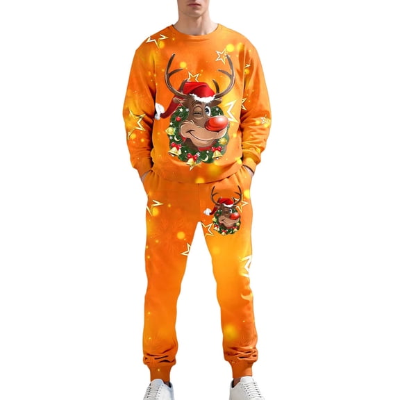 Christmas Men's Sweatsuit 2 Piece Sets Casual Men's Jogging Tracksuit Set Xmas Graphic Print Pullover Hoodie Pants Sweat Suit for Men Cozy Fall Winter Athletic Track Suit Outfits