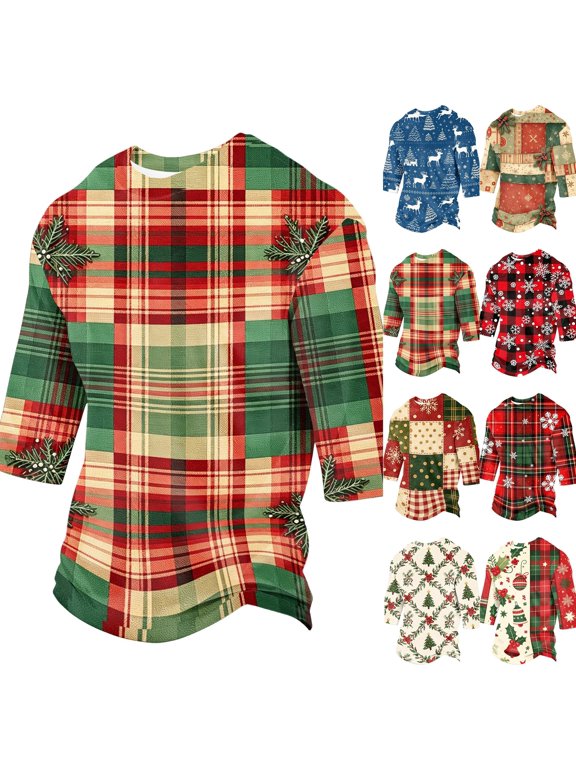 Christmas Mens Buffalo Plaid Shirt Reindeer Santa Claus Print Long Sleeve Outfit Loose Fit Comfortable Ugly Tops for Party Vacation Dark Green M