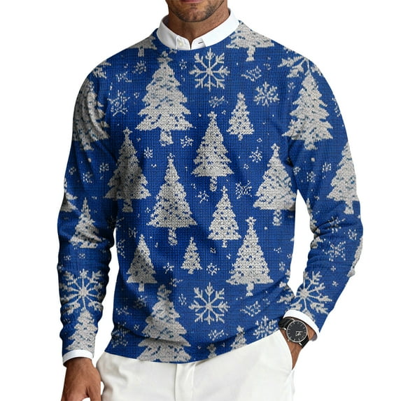 Christmas Mens Crewneck Sweater Vintage Xmas Textured Long Sleeve Sweaters Christmas Pullover Sweater for Men