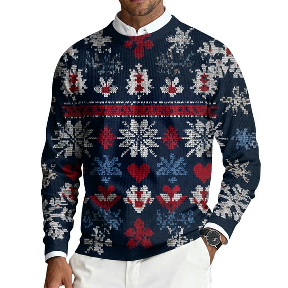 Christmas Mens Crewneck Sweater Vintage Xmas Textured Long Sleeve Sweaters Christmas Pullover Sweater for Men