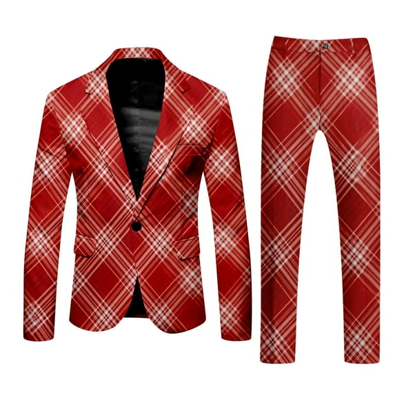 Christmas Mens Suit 2 Piece Funny Snowflake Print One Button Lapel Jacket Blazer And Pant Set Slim Fit Winter Party Holiday Christmas Suit