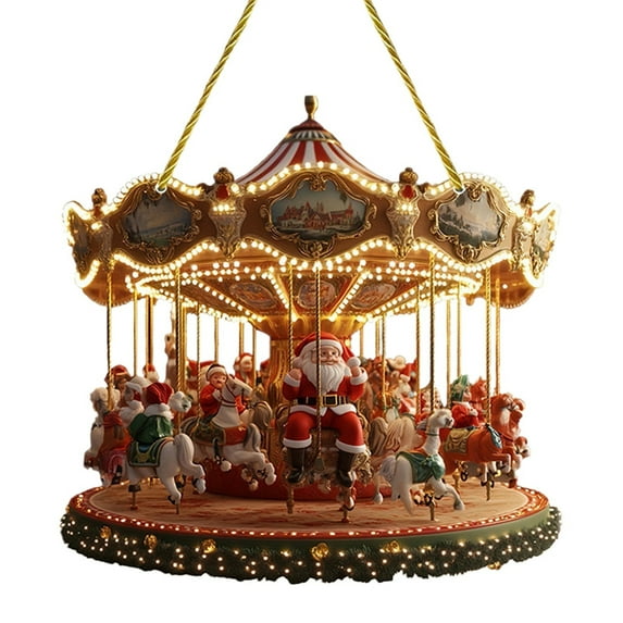 Christmas Very Merry Carousel Santa Claus Hanging Ornaments Animated Christmas Decoration for Living Room Bedroom & More Perfect Holiday Party Decor, 7.8 Inch, Red