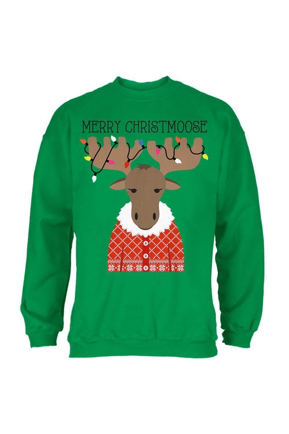 Christmas Merry ChristMoose Moose Mens Sweatshirt Irish Green MD
