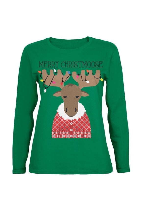 Christmas Merry ChristMoose Moose Womens Long Sleeve T Shirt