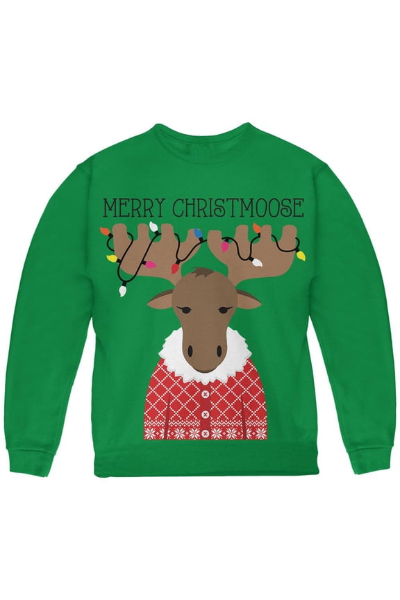 Christmas Merry ChristMoose Moose Youth Sweatshirt Green YLG