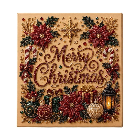 Christmas Merry Christmas Poinsettia Diamond Art Craft Kit with Crystal Pearl Beads 3d Pearl Art Diy Craft Wall Decor Cute Christmas Pearl Art Kit Christmas Party Gift Idea for Adult Beginners