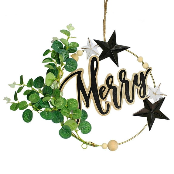 Christmas Merry/Deer Wreath Wood Stars Beads Greenery Mx180850 Merry