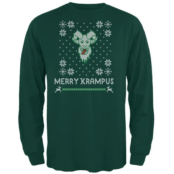 Christmas Merry Krampus Ugly Xmas Sweater Forest Adult Long Sleeve T-Shirt - X-Large