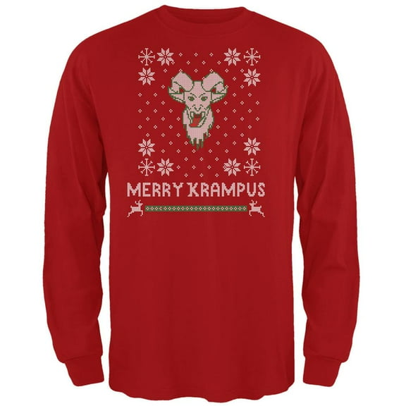 Christmas Merry Krampus Ugly Xmas Sweater Red Adult Long Sleeve T-Shirt - Large