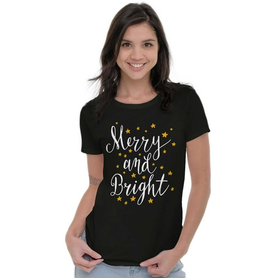 Christmas Merry and Bright Star Womens Fitted Plus Size Graphic Tee Brisco Brands 3X