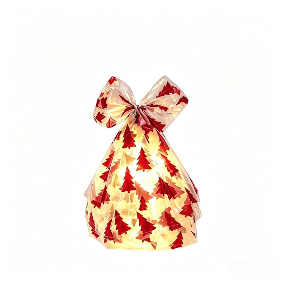 Christmas Mesh Bow LED Desktop Light Red Small Tree Ornament Battery Operated Warm Glow Holiday Table Decor 1 Pack