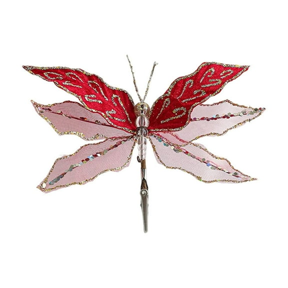 Christmas Mesh Clip Ornament – 7.48" Holiday Simulation Decoration in Red, Gold, Pink & White – High-End Tree, Gift & Wedding Scene Clip-On Prop
