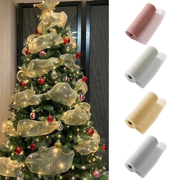 Christmas Mesh Ribbon 10 Inch x 10 Yards Metallic Foil Poly Mesh Ribbon Roll for Wreaths Swag Bows Crafts Xmas Tree Party Decor