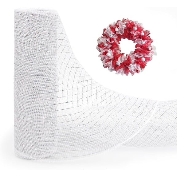 Christmas Mesh Ribbon Christmas Tree Mesh Ribbon Metallic Mesh Ribbon for Wreaths Wide Wired Deco Mesh Ribbon Roll for DIY Wrapping Craft 10 in x 30 Ft(10 Yard) Christmas Tree Decoration