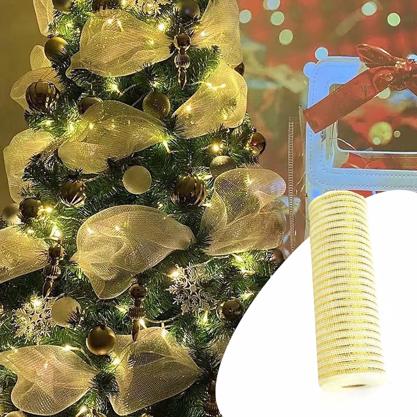 10 inch Metallic Deco Poly Mesh Ribbon The Exclusive Metallic Mesh with A  Unique Touch of Color and Sparkle DIY Christmas Decoration (Gold) 
