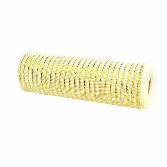 Christmas Mesh Ribbon, Metal Mesh Roll, White and Gold Christmas Decoration Ribbon for DIY Crafts, Flexible and Reusable 6 Inch Wide 30 Feet Long