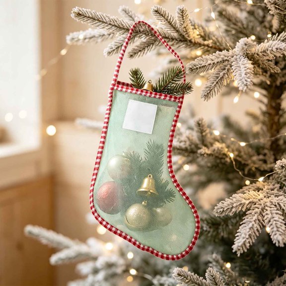 Christmas Mesh Stocking Bag, 18.11 Inch Polyester Hanging Gift Storage Ornament, Red