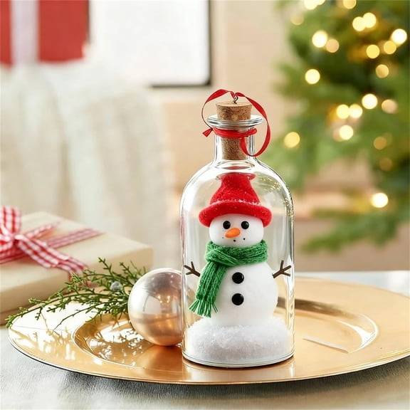 Christmas Message in A Bottle, Snowman Recordable Snow Globe Forever Voice Ornament Playback Cork Glass Sentimental Gift Personalized Winter Vial Greeting Festival Party New Year Card