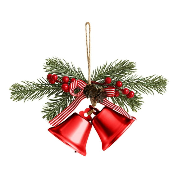 Christmas Metal Bell Ornaments with Pine Branches & Berries, Multicolor Iron Hanging Bells for Home Decor, Festive Door/Tree/Wall Decoration Xmas Gift