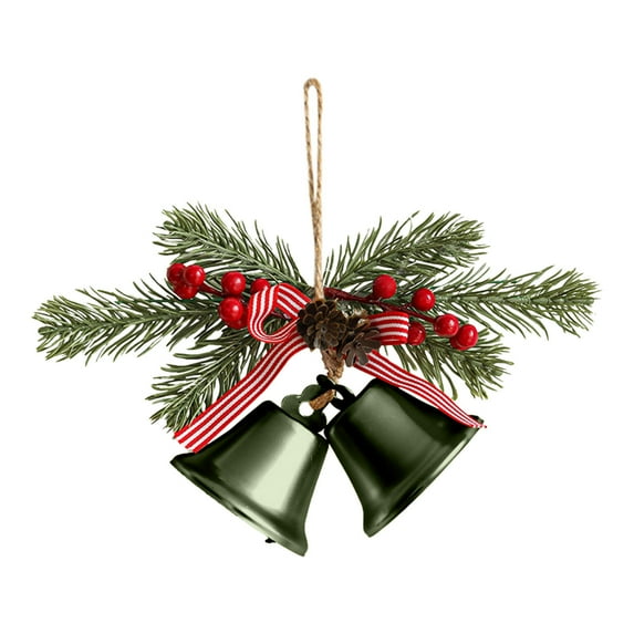 Christmas Metal Bell Ornaments with Pine Branches & Berries, Multicolor Iron Hanging Bells for Home Decor, Festive Door/Tree/Wall Decoration Xmas Gift