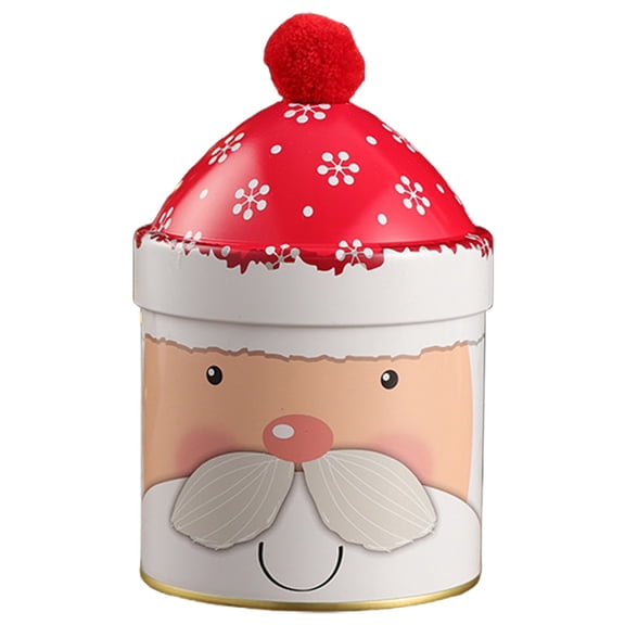 Christmas Metal Candy Jar,Santa Cookie Tin,5.5 x3.5 Inch Round Snack Storage Containe with Santa Theme Hat Lid,Cylinder Metal Tin Can For Snack Storage,Christmas Tabletop Decoration for Home Party