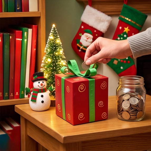 Christmas Metal Coin Gift Box Iron Money Saving Jar Desktop Decor