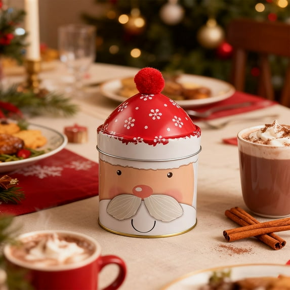 Christmas Cookie Metal Decorative Penguin Snowman with Cute Red Top Pom Lid Candy Storage Boxes