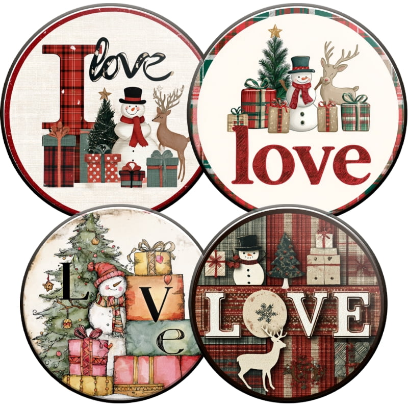 Christmas Metal Electric Stove Burner Cover, Christmas Snowman Love Round Durable Gas Stove Burner Covers Set of 4 for Kitchen Decor Xmas Decorations, 8 Inches and 10 Inches
