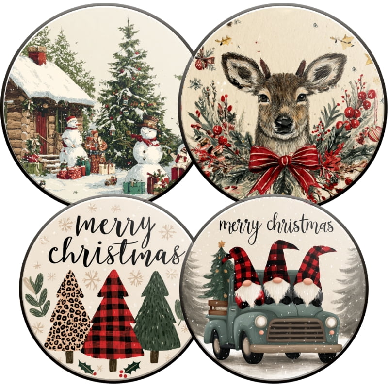 Christmas Metal Electric Stove Burner Cover, Christmas Theme Gnome Snowman Deer Round Durable Gas Stove Burner Covers Set of 4 for Kitchen Decor Xmas Decorations, 8 Inches and 10 Inches