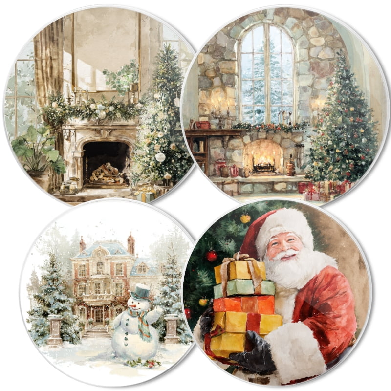 Christmas Metal Electric Stove Burner Cover, Christmas Winter Scene Round Durable Gas Stove Burner Covers Set of 4 for Kitchen Decor Xmas Decorations, 8 Inches and 10 Inches