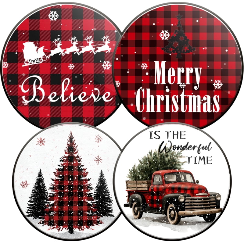 Christmas Metal Electric Stove Burner Cover, Merry Christmas Believe Round Durable Gas Stove Burner Covers Set of 4 for Kitchen Decor Xmas Decorations, 8 Inches and 10 Inches