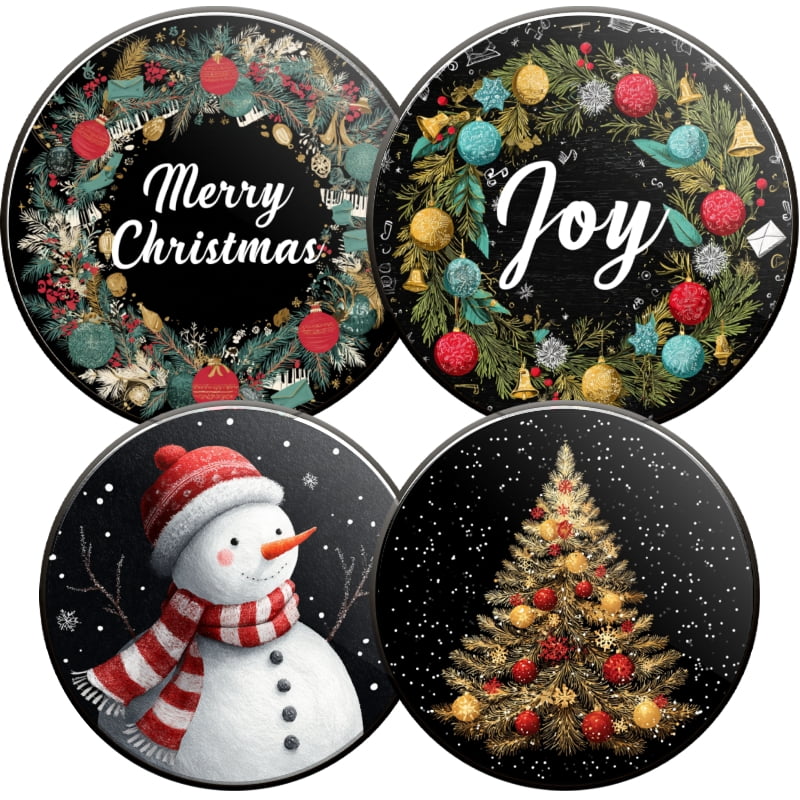 Christmas Metal Electric Stove Burner Cover, Merry Christmas Joy Snowman Round Durable Gas Stove Burner Covers Set of 4 for Kitchen Decor Xmas Decorations, 8 Inches and 10 Inches