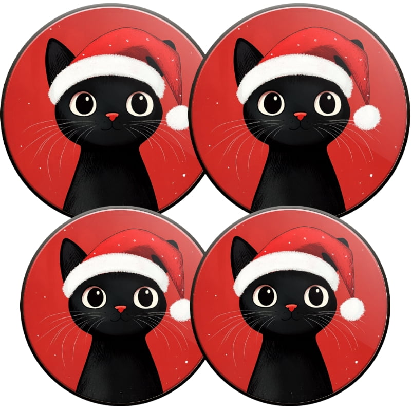 Christmas Metal Electric Stove Burner Cover, Red Christmas Black Winter Cat Warm Round Durable Easy to Clean Gas Stove Burner Covers Set of 4 for Kitchen Holiday Decor, 8 Inches and 10 Inches