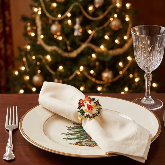 Christmas Metal Napkin Rings With Snowflake Rhinestone Designs For Xmas Holiday Dinner Table Decor
