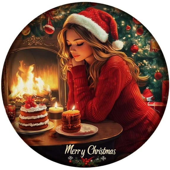 Christmas Metal Sign Cute Polar Bear Round Tin Sign for Kitchen Garden Yard Bar Winter Wreath Home Decor 8x8 Inch