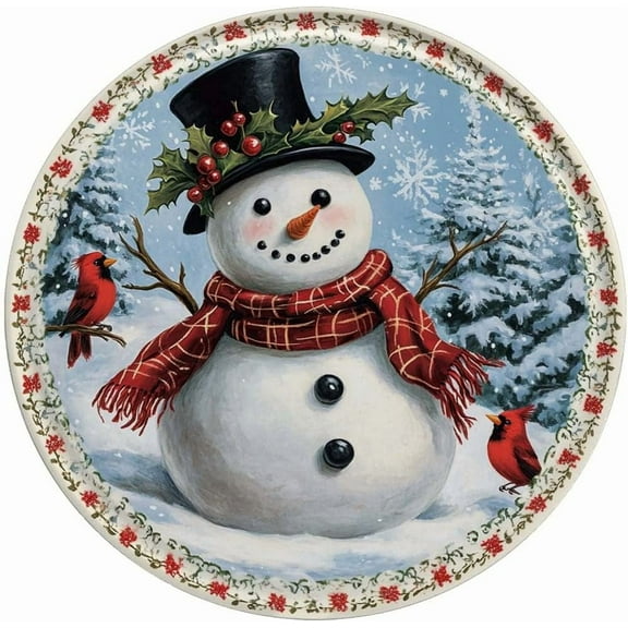 Christmas Metal Sign Snowmam Round Sign For Home Kitchen Garden Yard Office Decor 8x8 INCH