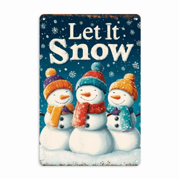 Christmas Metal Sign Snowman Let It Snow Vintage Tin Sign for Home Kitchen Garden Yard Indoor Office Decor 8x12 INCH, 2D Flat