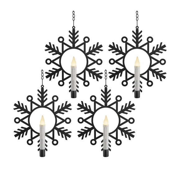 Christmas Metal Snowflake Window Wreath, Warm White LED Candle, Set of 4